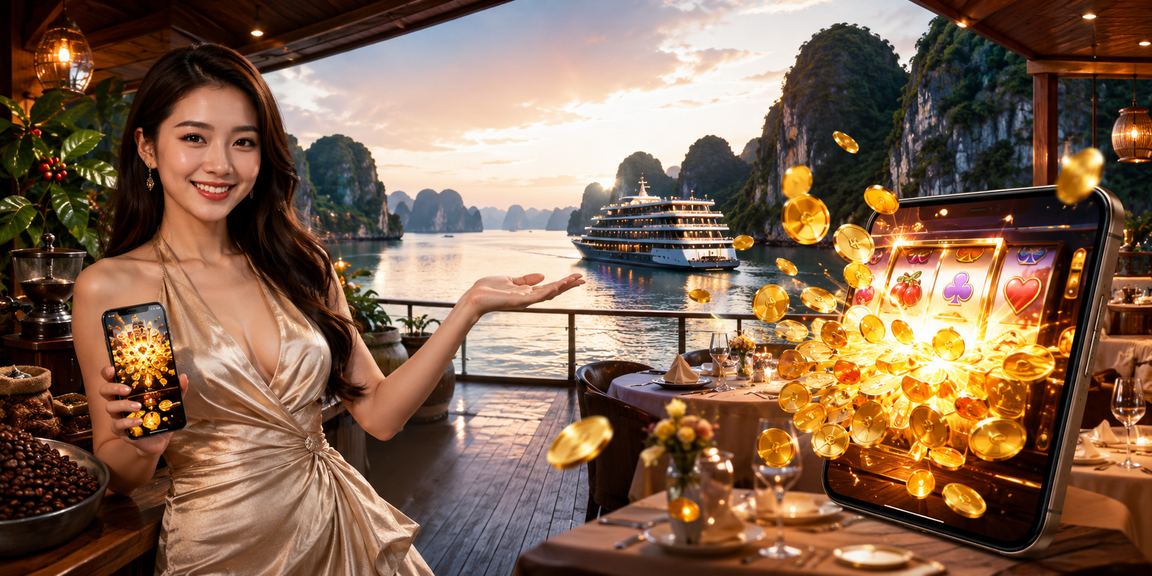 Người chơi thử vận may với game slots trực tuyến nhìn ra vịnh Hạ Long